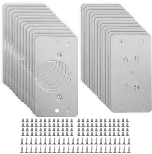 SHUESS 24 Pcs Hinge Repair Plate, Kitchen Cupboard Cabinets Door Hinge Repair Plates, Stainless Steel Repair Plate Kit with Holes and 144 Pcs Screws for Kitchen Furniture Cabinet Door, 90 x 49 mm