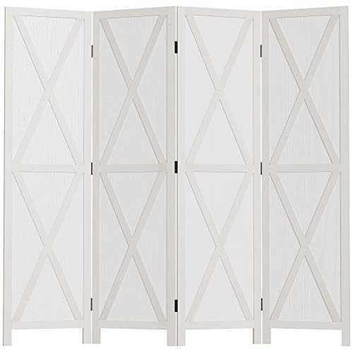 HOMCOM Paravent intérieur 4 Panneaux 182L x 170H cm Style campagnard Chic - séparateur de pièce avec croisillons - Bois de Paulownia Blanc