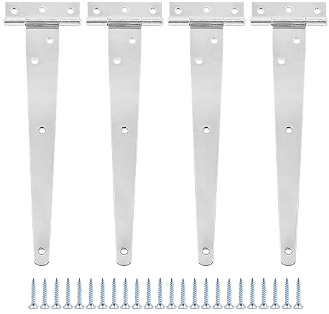 Set of 4 ZONADAH Garden Shed Door Hinge Heavy Duty Strap Tee Hinge 254mm/10inch Rustproof T Hinges Gate Door Barn Wrought with Screws for Gates Shed Doors Windows Fence Garden Storage Rooms