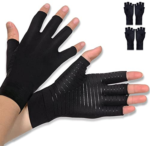 Donfri Kupfer Kompressionshandschuhe Fingerlos Rutschfest Damen Herren