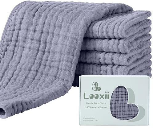 Looxii Spucktücher Baby 6er Set 100% Baumwolle Mulltücher Baby 27x47 cm Moltontücher Waschlappen Musselintücher 6 Lagig Mullwindeln Stoffwindeln für Neugeborene - Nebel Blau