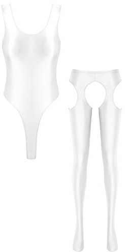 Yihuimin Dam body ärmlös heldräkt tvådelad klädset High Cut stringbody och leggings Hollow Out underkläder, Vit, M