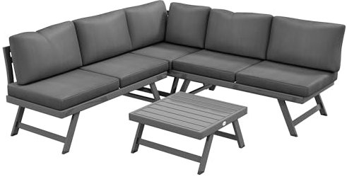 Outsunny Gartenmöbel, für den Außenbereich, Eck- und Schlafmöbel, 4-teilig, mit 2 Sitzbänken, 1 Ecksessel und 1 Couchtisch, Aluminium und Stahl, Gartenmöbel, für Balkon, Terrasse, grau