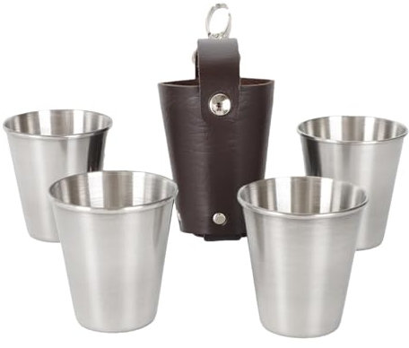 Pzuryhg Metall Trinkbecher | Edelstahl Biergläser | Stapelbare Edelstahlbecher, Bruchsichere Kaffeetasse Set, Tragbare Gläser, Edelstahlbecher mit Hülse für Reisen
