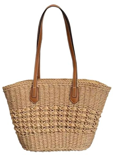 Dbvnnsy Strandtasche Damen, große Kapazität Stroh Strand Strohbeutel, Tasche Beach Bags mit Reißverschluss Sommer gewebter Bag Beach Bags Stroh Beach Bag Basketbag für Frauen für Reisurlaub Khahi