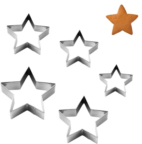 5PCS Six-Pointed Star Cutter Set - Stainless Steel Cookie Cutters in 5 Sizes for Baking, Shapes, Christmas Foods, Cakes and Kids Party Decorations