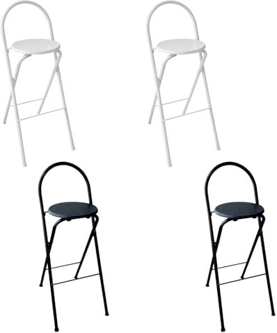 Set di 2 sgabelli da bar pieghevoli, altezza da bancone, con schienale, portatili, alti 60 cm, 65 cm, salvaspazio, per colazione, non richiede montaggio, colore bianco
