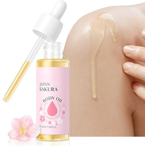 Huile corporelle pour peaux sèches, huile essentielle d'extrait de fleur de cerisier, huile corporelle pour nourrir la peau, anti-âge et soutien de l'élasticité de la peau, huile corporelle après la