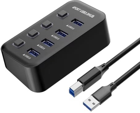 PremiumCord Hub USB SuperSpeed ​​​​​​, 4X USB Type A, 3.2 Gen 1 5Gbps, Commutateur de Port, Hot Cosse, LED, Noir, Longueur de Câble 1 m