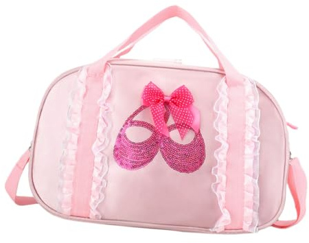 CALLARON Kinder Ballett Schultertasche Aus Leichtem Material Mit Reißverschluss Rosa Mit Spitzenmuster Tanz Aufbewahrungstasche Für Mädchen