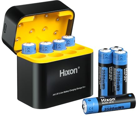 Hixon Wiederaufladbare AA Lithium Akku, 8 Stücken 1.5V Lithium AA Batterien mit Ladegerät, über 1600 Zyklen und 3500mWh Hohe Reale Kapazität Wiederaufladbare Li-Ion AA Akku