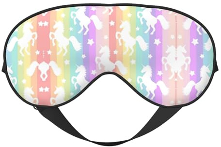 Schlafmaske mit Einhörnern auf bunten Streifen, mit verstellbarem Riemen, weich, für Flugzeugreisen, Entspannung, Yoga, Nickerchen, Meditation