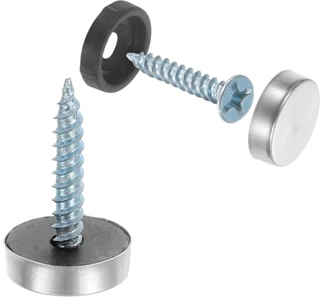sourcing map 24pcs Screw Covers Caps, 14mm Dia Stainless Steel Mirror Screws Decorative Cover Caps Nails Flat Gasket Mirror Screw Fasteners for Sign Advertising Hardware Construction, Silver