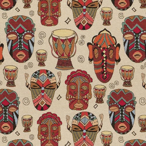 GIURI TESSUTI - Tessuto GOBELIN JACQUARD - Venduto al Metro in altezza 280 cm - per Tappezzeria, Arredo, Accessori e Borse (TRIBAL MASKS)