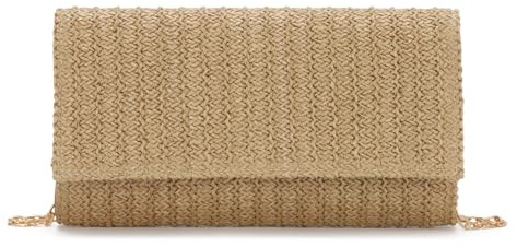 BWBIKE Bolso de Mano de Paja de Rafia para Mujer - Bolso Bandolera de Playa de Verano con Correa para el Hombro, Bolso de Mano de Moda para Viajes y Noches