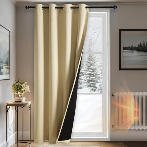DWCN Thermovorhang Kälteschutz Türvorhang Doppellagige Winter Dicke Vorhänge Wohnzimmer Wärme Gardinen Raumteiler Fenstersvorhang Verdunkelungsgardine Schlafzimmer, 1 Stück Hellbeige, 245x132cm(HxB)