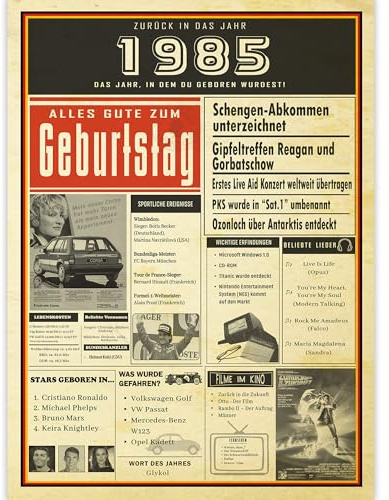 Edition Colibri Geburtstagskarte 1985, Persönliches Geschenk mit Ereignissen des Geburtsjahres I Geburtstagsgeschenk zum 40., 41. oder älter für Männer und Frauen, Karte Geburtstag Mann und Frau, A4