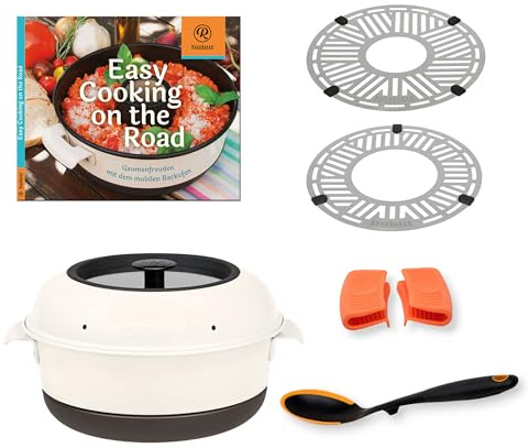 RoadBaker Mobiler Campingbackofen Deluxe Set 6-teilig – Backofen für Gaskocher mit Backgitter, Kuchbuch & Küchenzubehör | Ideal für Camping, Wohnmobil & Vanlife