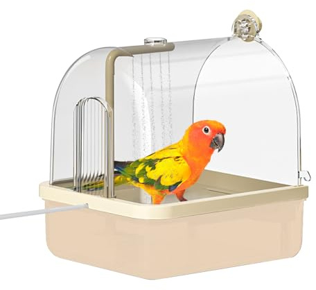 Xamanabu Bird Bath for Cage, Automatic Parakeet Bath with Pump, Indoor Bird Shower with Running Water, Filter, Bird Cage Accessory for Pet Birds, Lovebirds, Finches, Cockatiel