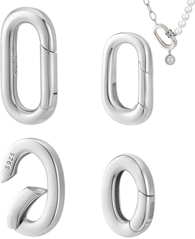 AHANDMAKER 4 st 925 sterling silver ovala smyckeslås, 4 stilar, fjädergrindar, förkortare, klämma, karbinhake, halsband, lås, koppling, spännen för smyckestillverkning, gör-det-själv hårdvarubyte