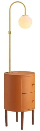 Lampadaire Table de chevet ronde intelligente à LED, lampe de bureau avec chargeur sans fil et port USB, lampe de table de chevet avec 2 tiroirs en bois for chambre à coucher, salon, bureau Lampe sur