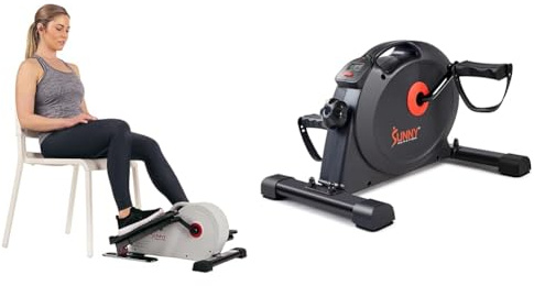 Sunny Health and Fitness Magnetic Under Desk Elliptical Peddler, Portable Mini with Resistance + Under Desk Dual Function Smart Mini Arm & Leg Pedal Exerciser Cycle Bikes with SunnyFit App