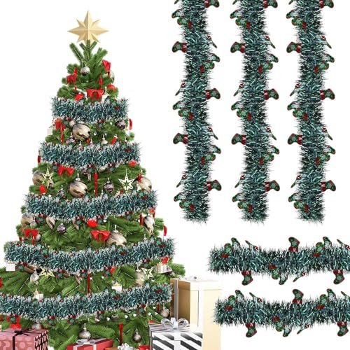 Weihnachtsgirlande 10m,5PCS Künstliche Tannengirlande, Tannengirlande mit Schnee,Lametta Girlande Weihnachten Deko,Weihnachtsbaum Girlande,für Türen Kamine Treppengeländer Christbaumschmuck (C)