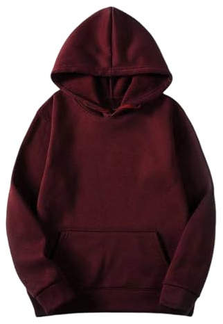 Womens Hoodies Oversized Ladies Casual Pullover Tops Round Neck Hooded Sweatshirt Long Sleeve Solid Color Adjustable Drawstring Hoodie Autumn Winter Lightweight Sweatshirts with Pockets S-3XL Wine