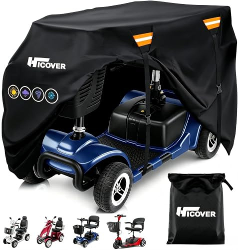 Hicover Heavy-Duty Waterproof Mobility Scooter Cover with Reflective Strips | Universal Fit for 3 & 4 Wheel Scooters (49x23x39), Includes Storage Bag & Windproof Buckles