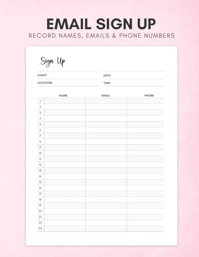 Email Sign Up Book: Guest Sign-In Book for Meetings, Workshops, Event & Volunteer Activities