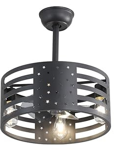 OZBMA 19 Industrial Ceiling Fan with Remote Control & Lights – Vintage 6-Speed DC Motor for Living Room Kitchen Bedroom Farmhouse Black Caged Design Timer (Black)