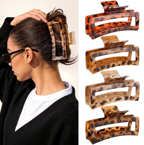 Propog Hårklämma stor 13 cm, hårklämma halkfria hårspännen damer Claw Clip hårklämma extra stora hårklämmor för tjockt hår långt hår (leopardmönster färg)