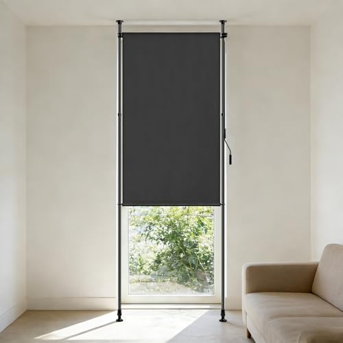 Toldo vertical exterior, persiana vertical sin perforación, persiana enrollable para balcón con manivela, protección visual, protección solar y contra el viento, para balcón y jardín, opaco y