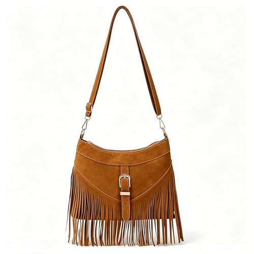 Moxychrony Cowgirl Bag Brown Handbag, Fringe Bag Tassel Bag Hobo Crossbody | Large Capacity, Vintage Suede Bag, Travel Shopping Outing Must-Have