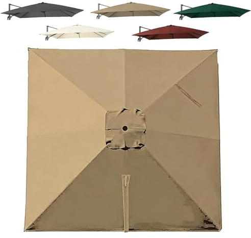 SXYHCK 3x3/3x4/2.5x2.5m Housse De Rechange pour Parasol Déporté Toile De Rechange pour Parasol Carré 8 Baleines Anti-UV Dessus De Parapluie De Remplacement(Khaki,3x3.0m/9.8x9.8ft)