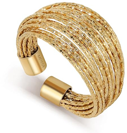 Meissa Breiter Ring Damen Edelstahl Vergoldet Damenring Statement Ring Verstellbarer Fingerring Wasserfester Hypoallergener Valentinstag Geburtstag Schmuck Geschenk für Frauen Sie, Gold