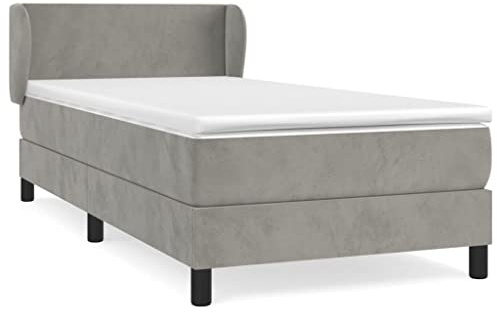 mtlskopl Boxspringbett 90x200 cm Hellgrau Einbett mit Matratze und Topper - Samt Bettanlage Komplettbett mit Kopfteil hoehneverstellbar Fuer Jugendzimmer und Schlafzimmer