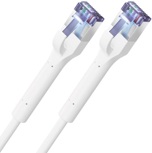 deleyCON 1m CAT7-Patchkabel SLIM - 10 Gbit/s Nätverkskabel - Vit | Ultratunn Ethernet-kabel för snabbt LAN-internet, RJ45-kontakt, koppar, PoE-aktiverad, för PS5, PC, router, TV, switch
