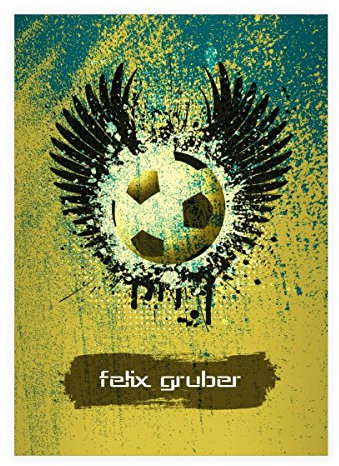 Kartenkaufrausch 8 personalisierte, Coole Grunge Fußball DIN A4 Schulhefte, Schreibhefte mit Sieger Schwingen in gelb Lineatur 25 (liniertes Heft)
