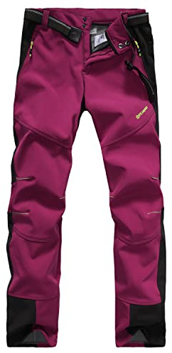VERTAST Pantalons de randonnée pour Femmes, Pantalon Randonnée Softshell Thermique Étanche Coupe-Vent Hiver, Pantalon de Extérieur Camping Montagne, Vin Rouge, M