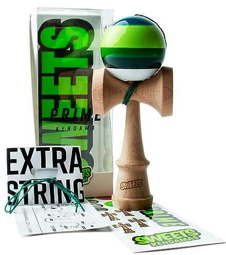 Sweets Kendamas 5-Streifen Prime Kendama – Alle Ebenen, Streifendesign, Extra String Accessoire Bundle (Dougie)