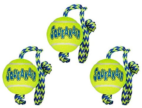 KONG SqueakAir Ball with Rope Dog Toy, Medium x 3