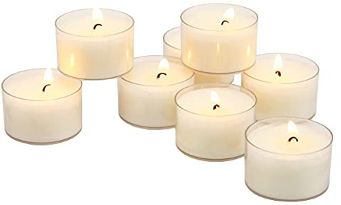Stonebriar 96 Count White Unscented Smokeless Long Burning Clear Cup Tea Light Candles with 6 to 7 Hour Burn Time