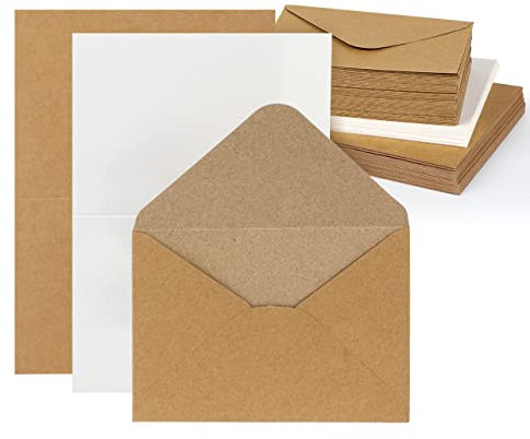Mocraft 30 briefumschläge Set Vintage Kraftpapier Briefumschläge Blanko Falt-Karten mit Umschläge & Weiß Einlege-Blätter Recycling-Doppelkarten Briefumschläge für Grüße Einladung, Natur-Braun
