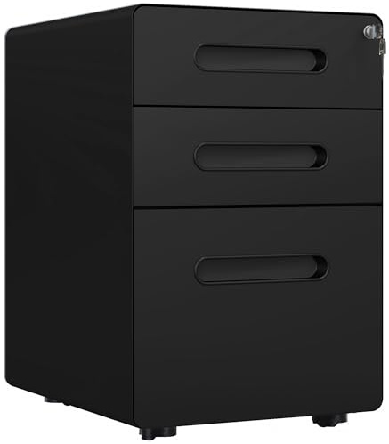 Vinsetto Lockable File Cabinet with 3 Drawers, Vertical Office Drawer for A4, Letter, Legal Size, Anti-tilt Design, Pre-Assembled Body, Black