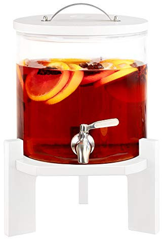 Navaris Dispensador de Bebidas de Cristal - Botella con Grifo Soporte y Tapa de Madera para Bebida Caliente o fría - Garrafa de Agua de 5 L - Sin BPA