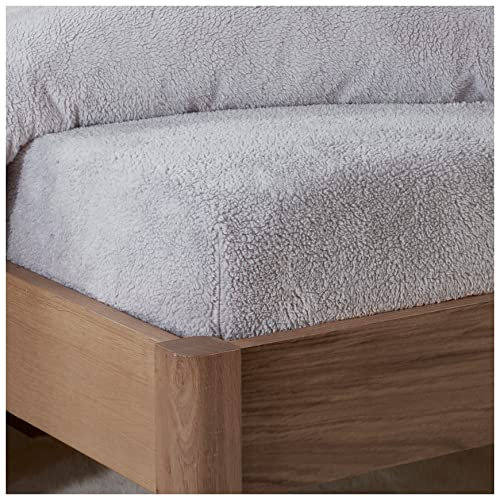 Sleepdown Teddy Fleece Fitted Sheet Plain Thermal Warm Cosy Super Soft Bedsheet Bed Linen - Grey, Double Fitted Sheet