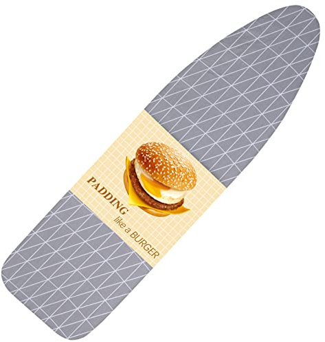BNDX Bügelbrettbezug, 38.1 x 137.2 cm, 4-lagige Polsterung, elastisches Bügelbrett-Pad mit breitem, elastischem Rand, schmutzabweisend und langlebig, Klickverschluss, graues Gitter-Eukalyptus