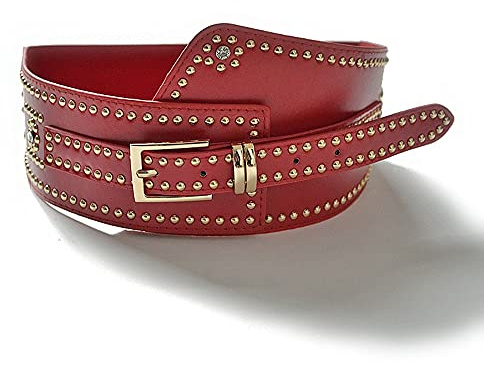 Jungerhouse Doppelloch Nietengürtel Vintage Gürtel Leder Gürtel für Damen mit Strass und Stern Nieten, Vintage Nietengürtel, kürzbar Synthetikgürtel Jeansgürtel