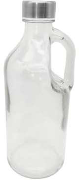 Gerimport Botella de cristal con asa 1 litro, tapa de rosca, 24.7 x 10 x 9.5 cm, resistente al calor y frío, clara